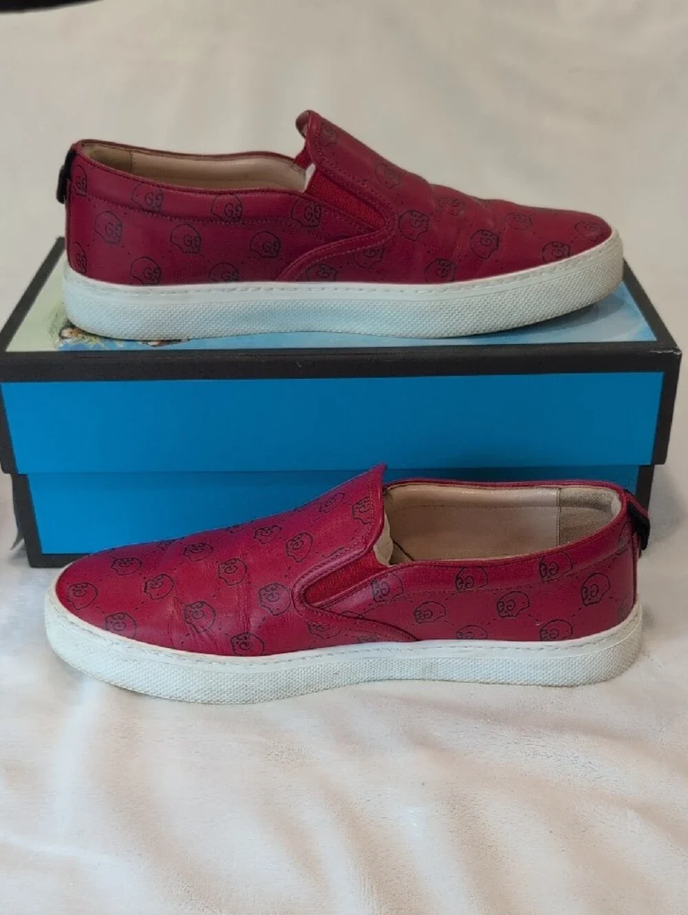 UK 11 Gucci Apollo Ghost Skull Red Slip-on Sneakers